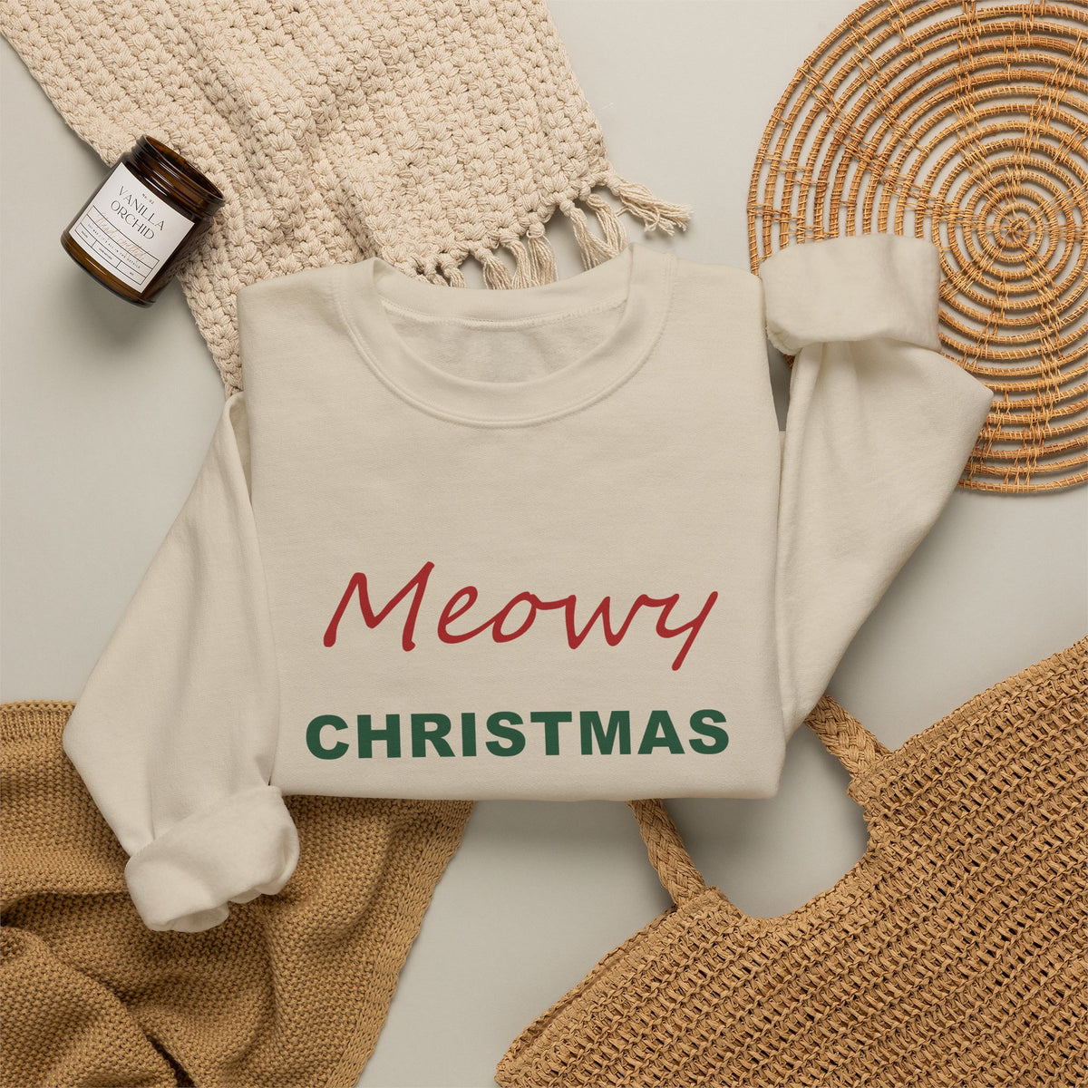 Meowy Christmas Sweatshirt - Cat Lover Christmas Crewneck